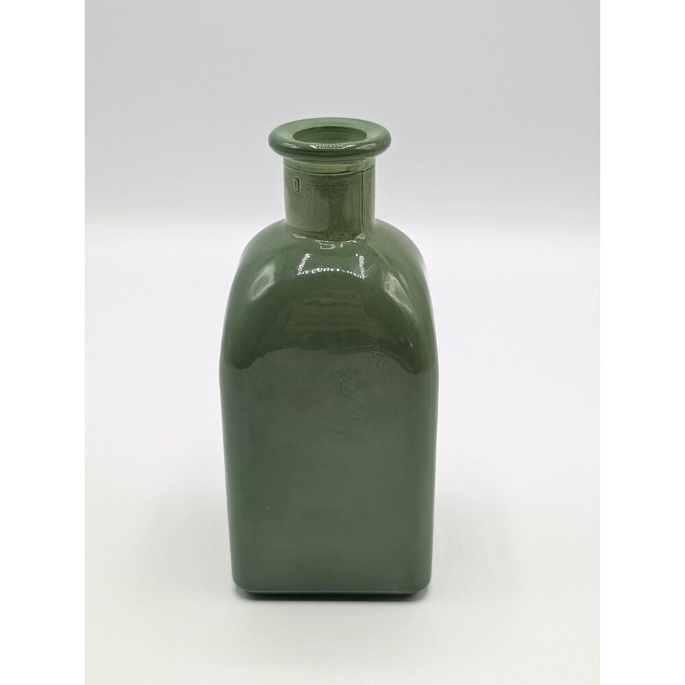 Glass Vase 6" Tall Green Glazed Apothecary Square Bottle Vintage